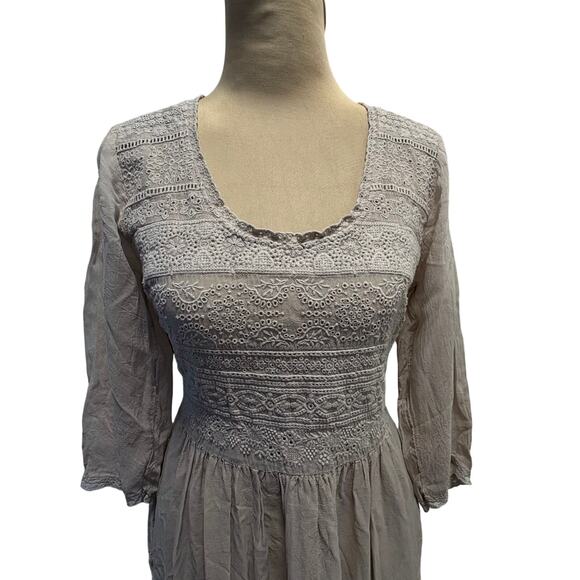 Johnny Was Embroidered Eyelet Lace Dress Pale Grey Cottage S - Picture 3 of 13